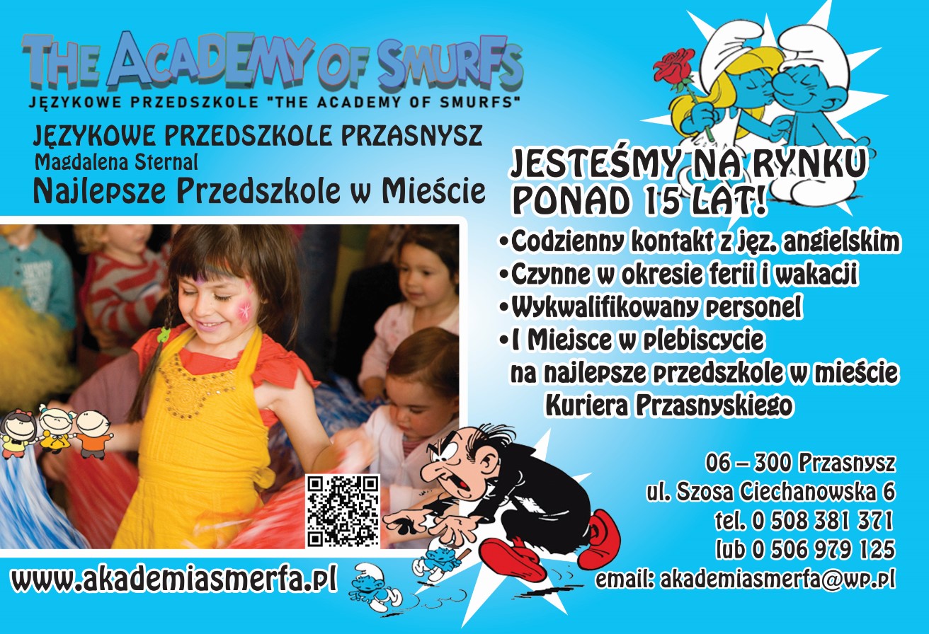Językowe Przedszkole "The Academy of Smurfs" - przedszkole językowe PRZASNYSZ opieka nad dziećmi PRZASNYSZ